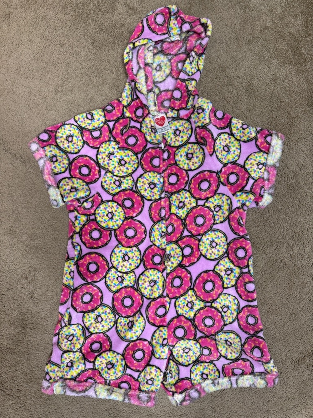 Made with Love and Kisses Kids Hooded Shorts Pajama Romper - Pink Donut Print